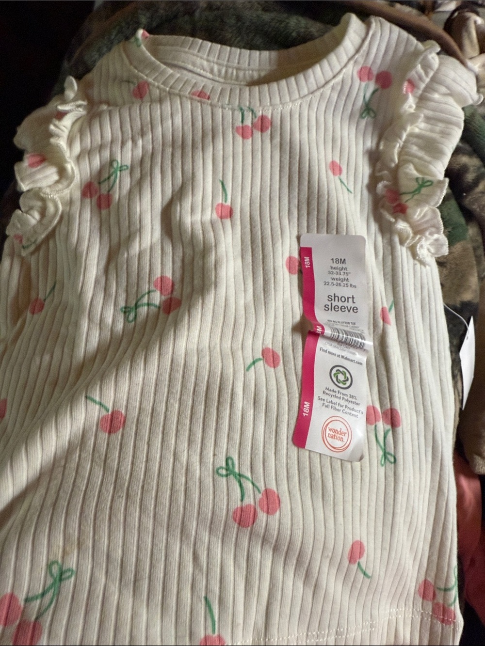 wonder nation Cream Ribbed Short Sleeve Top with Pink Cherry Print